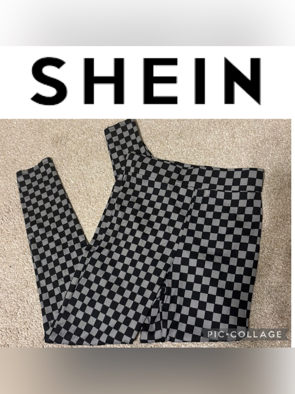 SHEIN Black and Gray Checkered Midi Bodycon Dress